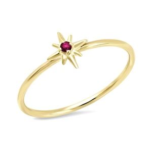 "Celestial" 14K Gold Tiny North Star Ring with Ruby